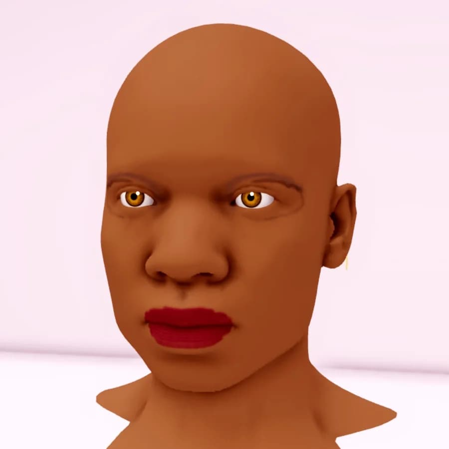 A masculine Makeup Battle head with deep skin, honey eyes, smoky eyeshadow and a dark berry lip