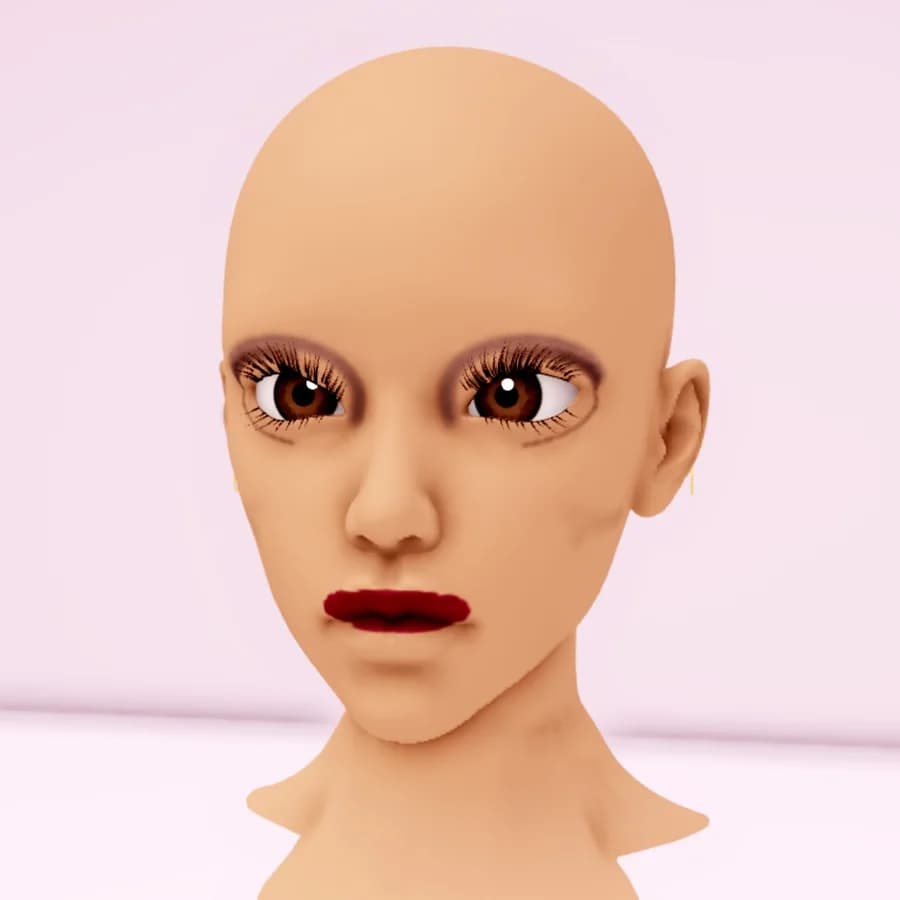 A Makeup Battle head with smoky brown eyeshadow, full lashes and a dark berry lip