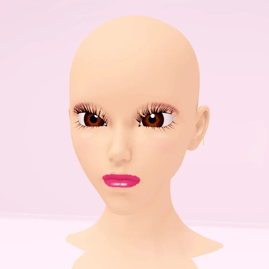 A Makeup Battle head with warm neutral eyeshadow, brown eyes, full lashes and rosy pink gloss