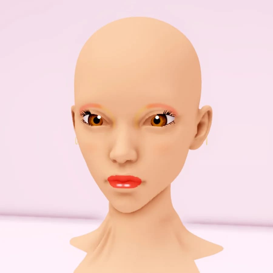 A Makeup Battle head with a yellow-to-coral eyeshadow gradient, honey eyes and coral lips