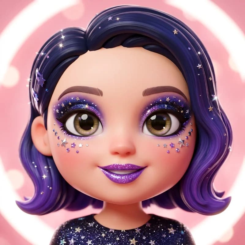 Cosmic theme reference art: a doll wearing the look. Galaxy shadow speckled with stars.