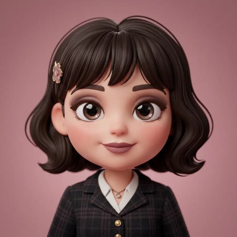 Dark Academia theme reference art: a doll wearing the look. Muted browns and moody plum.