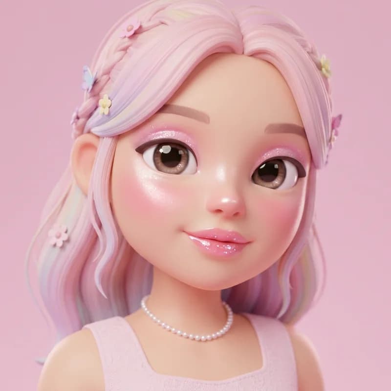 Fairy Princess theme reference art: a doll wearing the look. Soft sparkle, petal cheeks and a dreamy glow.