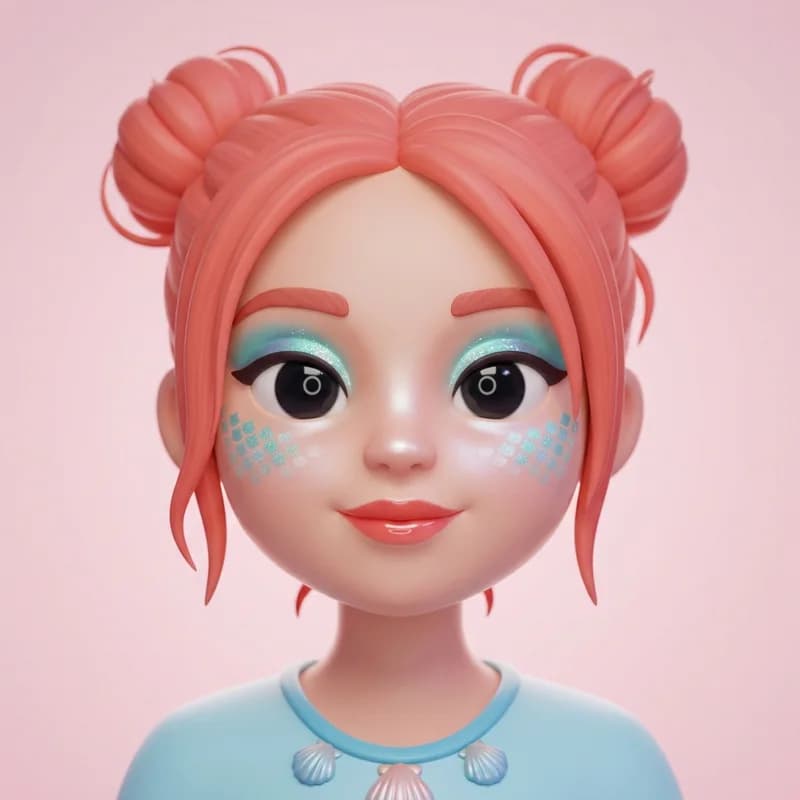 Mermaid theme reference art: a doll wearing the look. Ocean shimmer with iridescent scales.