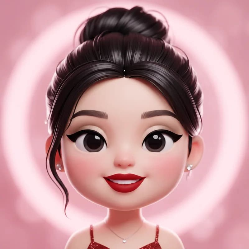 Red Carpet theme reference art: a doll wearing the look. Classic winged liner and red lips.