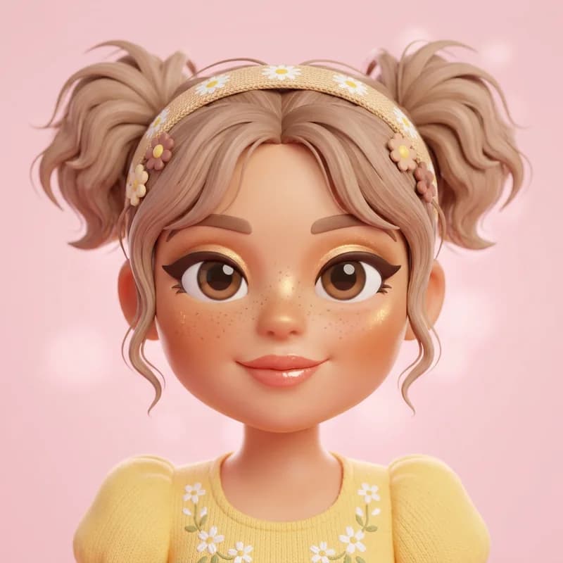 Summer Glow theme reference art: a doll wearing the look. Bronzed cheeks and peachy gloss.