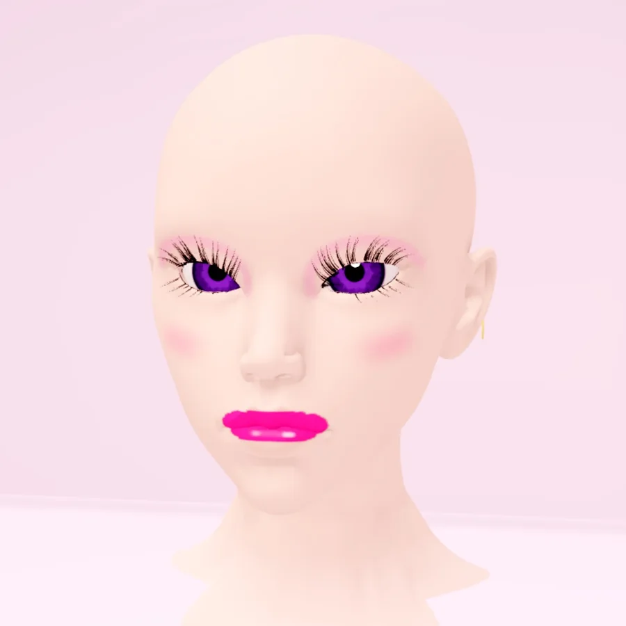 Pink Doll on the Classic head: pink lids, rosy blush and glossy hot-pink lips